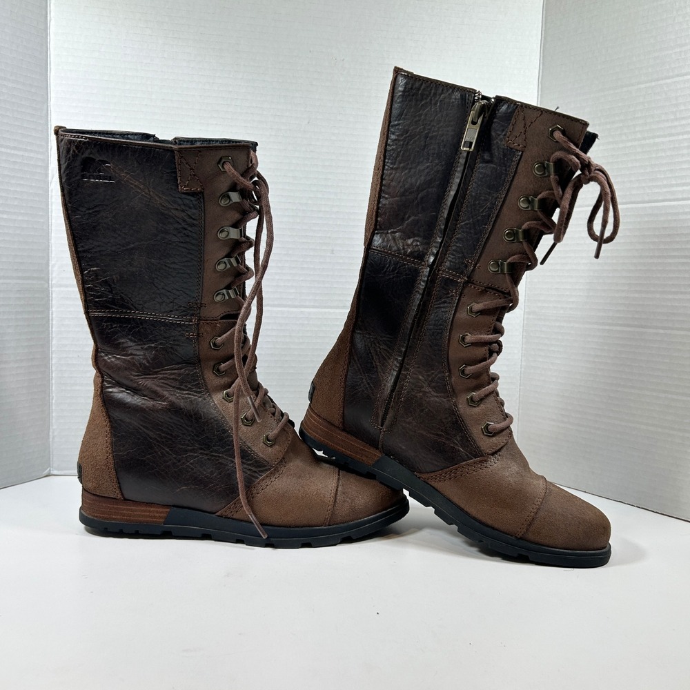 Sorel Boots Womens 8.5 Brown Major Carly Leather Suede Tall Lace Up NL2307-256